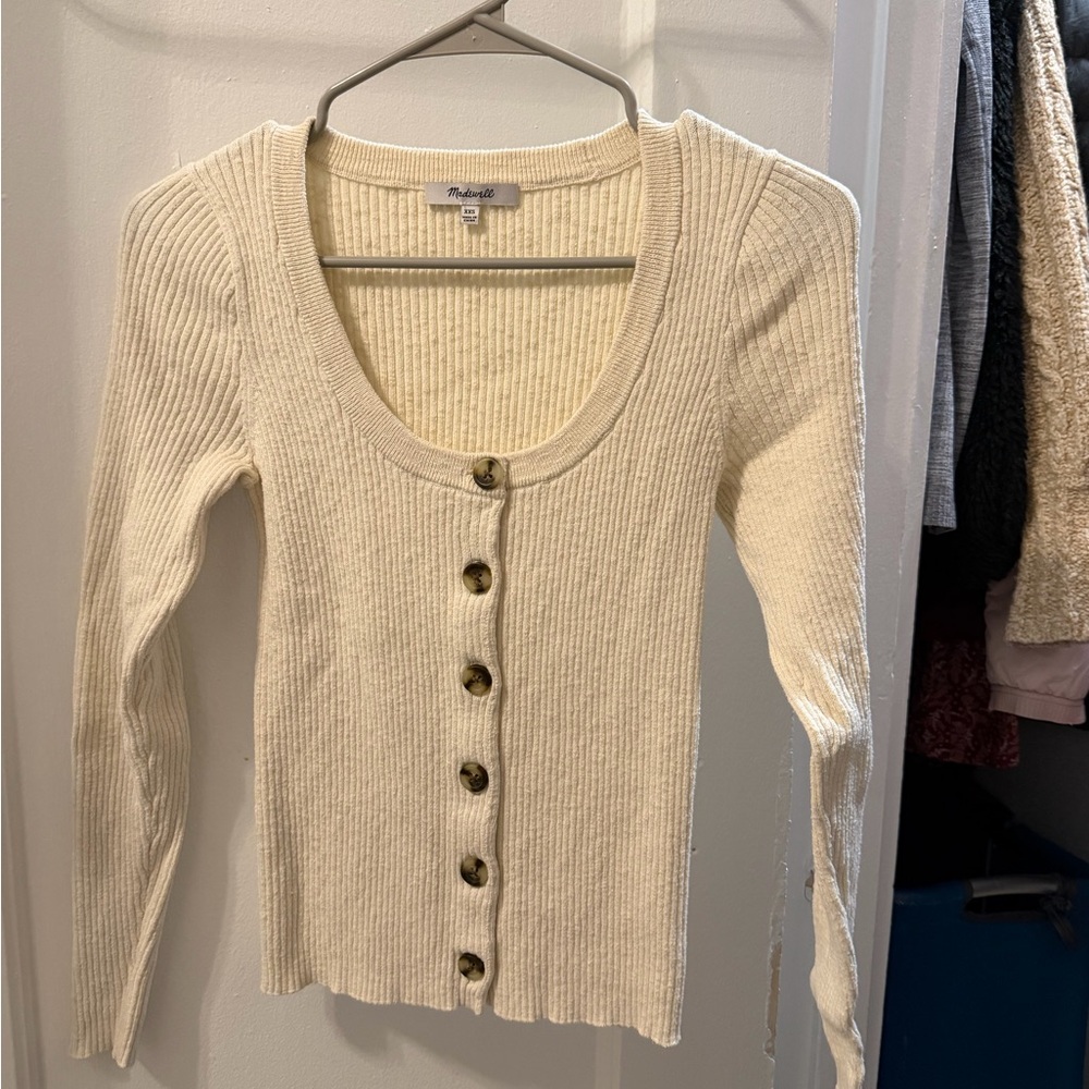 Madewell Cream Ribbed Button-Up Cardigan